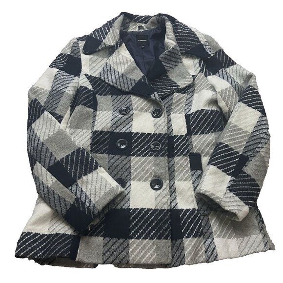 RAMPAGE Button Double Breasted Navy Plaid Coat Jacket Women's Large - Picture 1 of 9